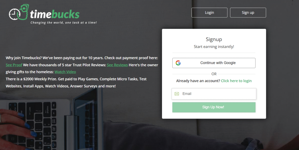 TimeBucks Sign Up Process